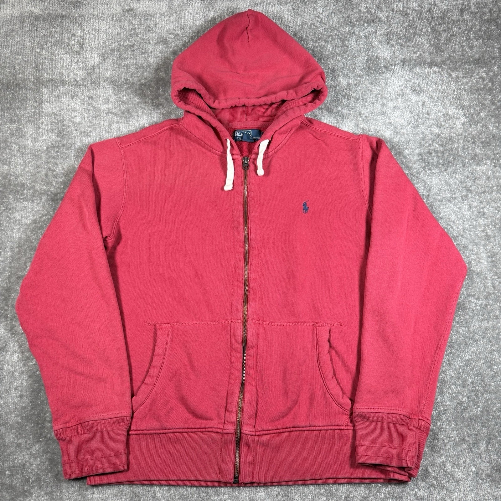 Polo Ralph Lauren Hoodie Men's Large Red Full Zip Distressed Faded